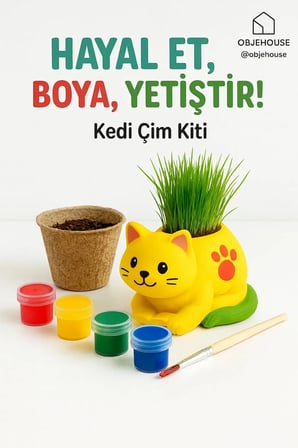 Hayal Et, Boya, Yeti?tir! – Kedi Çim Kiti + Boyalar & Sürpriz Hediyeli