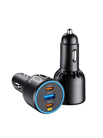100W 3 Port Type-C + USB-A Araç Çakmaklık PD QC Hızlı Şarj Cihazı iPhone Samsung Xiaomi Uyumlu