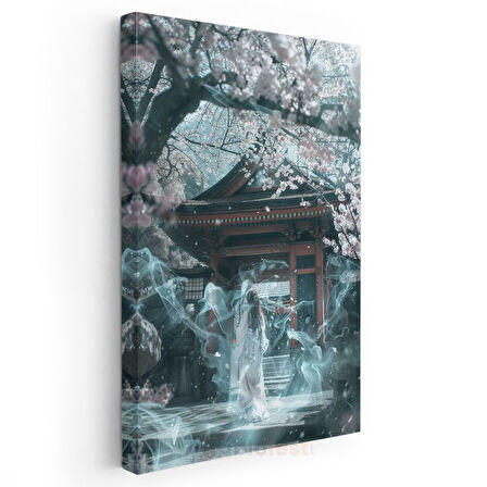 Tapınak Ruhu - Kiraz Çiçekleri Altında Anime Kanvas Tablo