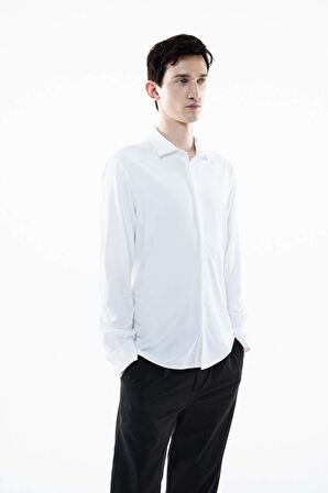 DeFacto Slim Fit Dar Kesim Polo Yaka Basic Düz Uzun Kollu Gömlek B6491AX24SPWT34