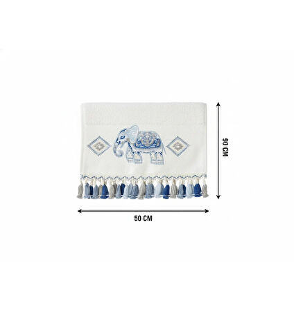 Mavi Fil Nakışlı El Yüz Havlusu 50x90 (100% Pamuk)