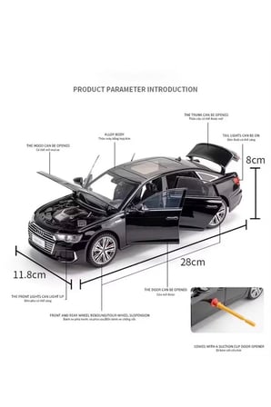 1:18 Ölçek Audi A6 L Diecast Model Araba Sesli Işıklı Makam Arabası Audi A6 Long Araba BÜYÜK BOY