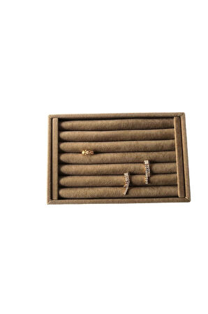 Yerli Üretim Küçük Boy Süet Kumaş Kahve Renk 22,5/14,5 Cm Rulo Çekmece Içi Yüzük Standı
