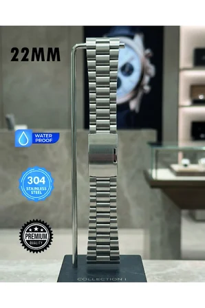 22MM Paslanmaz Çelik Premium Saat Kordonu | Ayarlanabilir Metal Watch Band | Lüks ve Dayanıklı Tasarım - Gümüş