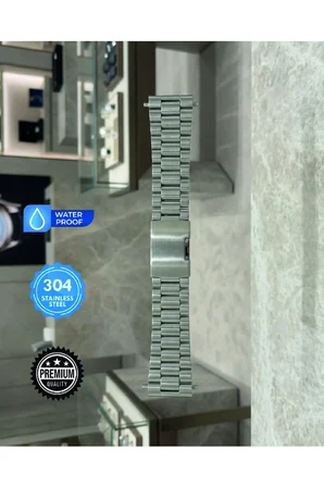 22MM Paslanmaz Çelik Premium Saat Kordonu | Ayarlanabilir Metal Watch Band | Lüks ve Dayanıklı Tasarım - Gümüş