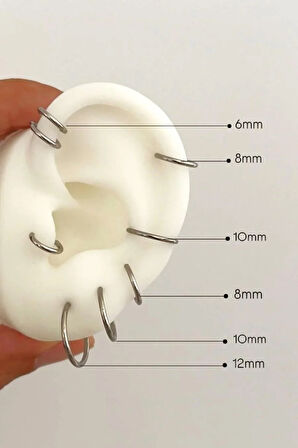 316 L Çelik Düz Çelik Halka Piercing 1 mm Kalınlık Tragus Helix Kıkırdak Lob Forward Helix