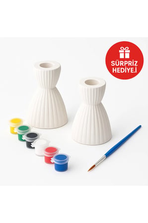 Objehouse alçı Boyama Seti – 2'li Mumluk + 6 Renk + Fırça