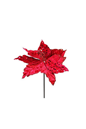 Yapay Kadife Pullu Ponsetya Kırmızı 20 cm Yeni Yıl Yılbaşı