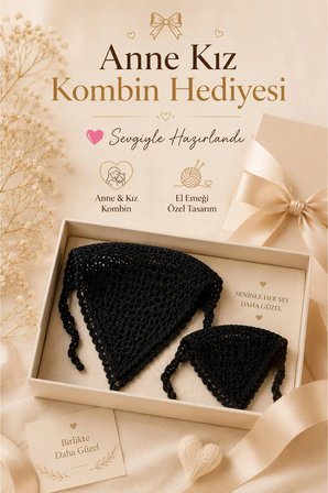 Anne Kız Kombin Bandana El Örgüsü Saç Bandı Bohem Stil Ayarlanabilir 2li Set