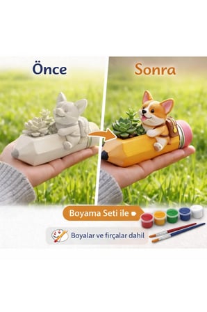Boyanabilir Alç? Saks? – Kalemli Köpek Figürü | Boya ve F?rça Dahil