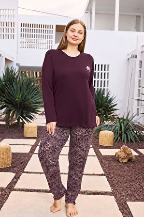 Aydoğan Kadın inci Büyük Beden Vişneçürüğü Pijama Takımı 0497