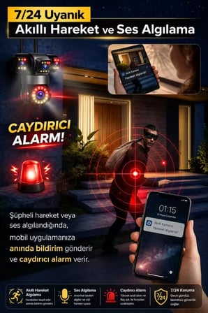 AR-113W 3 Kameralı 15MP Ultra Hd Wifi Güvenlik Kamerası Ptz 360° Hareketli Çift Yönlü Ses Gece Görüşlü Akıllı Ip Kamera
