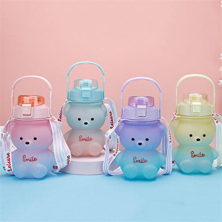 Ayıcık Motivasyon Renkli Akrilik Matara Suluk sticker  Pipetli