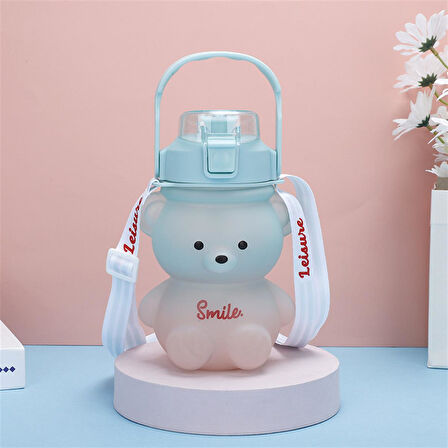 Ayıcık Motivasyon Renkli Akrilik Matara Suluk sticker  Pipetli