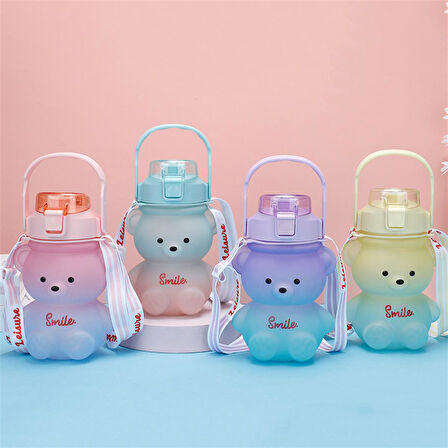 Ayıcık Motivasyon Renkli Akrilik Matara Suluk sticker  Pipetli