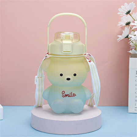 Ayıcık Motivasyon Renkli Akrilik Matara Suluk sticker  Pipetli