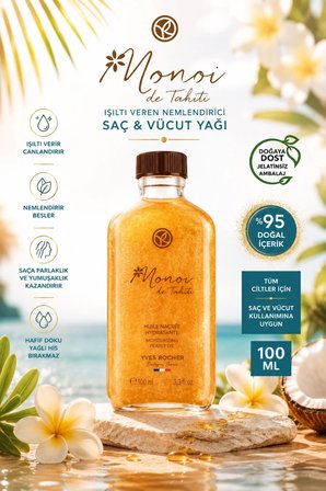 Parıltılı Monoi de Tahiti Saç ve Vücut Yağı Işıltı Veren Besleyici Nemlendirici Vegan 100 ml
