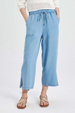 DeFacto Culotte Yüksek Bel Kısa Geniş Paça Yırtmaçlı Jean Pantolon B5200AX24SMNM28