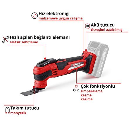Einhell Akülü Raspalama VARRITO Power X-Change (Li-Ion, 18V, 11000-20000 dak.-1, hızlı hareket kilidi, 12 yönlü ayarlanabilir alet tutucu, akü ve şarj cihazı dahil değildir) - 4465160