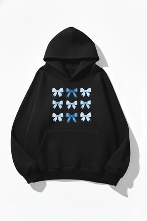 Unisex Yumuşak Dokulu 3 İplik Zarif Kurdele Tasarım Baskılı Oversize Sweatshirt