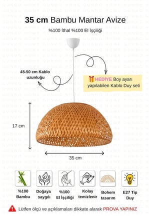 Bohem Bambu Boja Pendant Sarkıt Avize Lamba 35 Cm - Iskandinav, Modern, Bohem, Rattan Aydınlatma