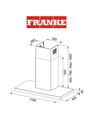 Franke Format Plus FTLN H45 X/BK A120 Siyah + Inox Duvar Tipi Ankastre Davlumbaz