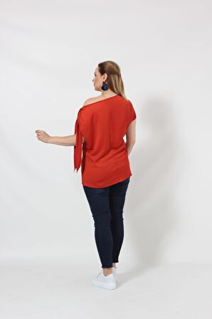 3250T Tek Omuz bağlama Detaylı şık bluz Tarçın