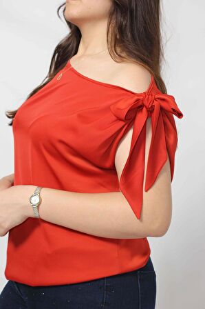 3250T Tek Omuz bağlama Detaylı şık bluz Tarçın