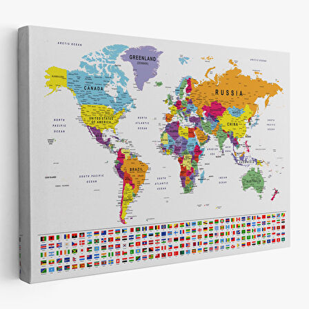 Harita Sepeti Dünya Haritası Son Derece Ayrıntılı Eğitici-Öğretici ve Bayraklı Dekoratif Tablo-3250