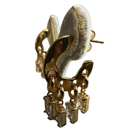 Uretti - İREM 3914 5521 Sallantılı Baget Taşlı Çelik Küpe