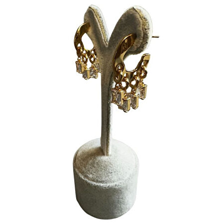 Uretti - İREM 3914 5521 Sallantılı Baget Taşlı Çelik Küpe