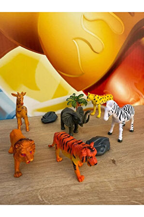 Vahşi Hayvanlar 6'lı Set Fil, Zürafa, Çita, Aslan, Zebra, Kaplan Oyuncak Hayvan 3 Adet Aksesuarlı