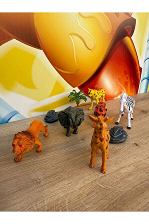 Vahşi Hayvanlar 6'lı Set Fil, Zürafa, Çita, Aslan, Zebra, Kaplan Oyuncak Hayvan 3 Adet Aksesuarlı