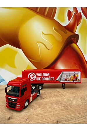 Man 4x2 ve Dorse Tır Çekici Oyuncak Metal Tır Çekici Dorseli Oyuncak Market Tırı Kapakları Açılır