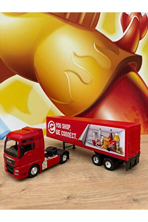 Man 4x2 ve Dorse Tır Çekici Oyuncak Metal Tır Çekici Dorseli Oyuncak Market Tırı Kapakları Açılır