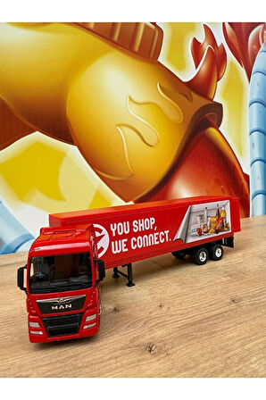 Man 4x2 ve Dorse Tır Çekici Oyuncak Metal Tır Çekici Dorseli Oyuncak Market Tırı Kapakları Açılır