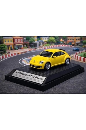 Wolkswagen Beetle Sarı Diecast Model Araba VosVos Model Araba Açılan Kapılar 1:26 Ölçek Özel Standlı