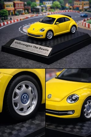 Wolkswagen Beetle Sarı Diecast Model Araba VosVos Model Araba Açılan Kapılar 1:26 Ölçek Özel Standlı
