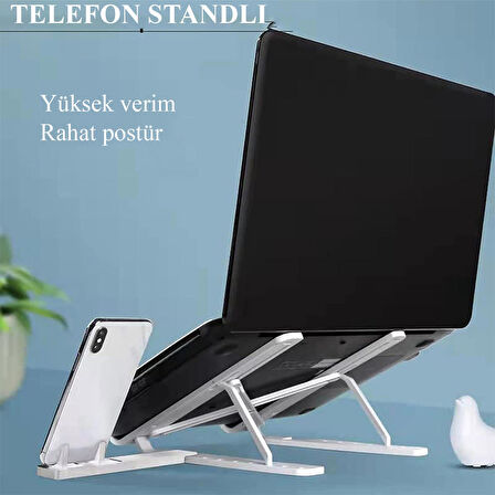 Laptop Standı Katlanabilir Beyaz Telefon Tutuculu Laptop Tutucu Notebook Standı Bilgisayar Standı ab