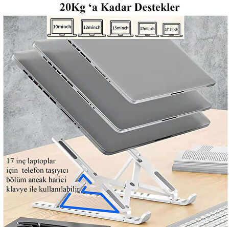 Laptop Standı Katlanabilir Beyaz Telefon Tutuculu Laptop Tutucu Notebook Standı Bilgisayar Standı ab