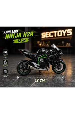 Kawasaki Ninja H2R 1:18 Ölçek (12cm) Diecast Model Motosiklet (Siyah/Yeşil)
