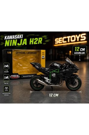 Kawasaki Ninja H2R 1:18 Ölçek (12cm) Diecast Model Motosiklet (Siyah/Yeşil)