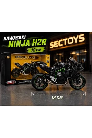 Kawasaki Ninja H2R 1:18 Ölçek (12cm) Diecast Model Motosiklet (Siyah/Yeşil)
