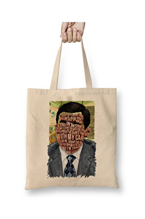 The Office Michael Scott Crying Beyaz Bez Çanta Uzun Saplı Alışveriş Çantası Plaj Çantası