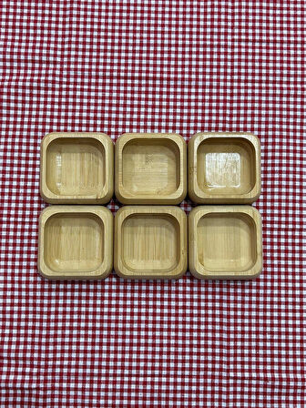 6’lı Kare Bambu Çerezlik & Kahvaltılık Seti – Doğal Bambu Mini Tabak