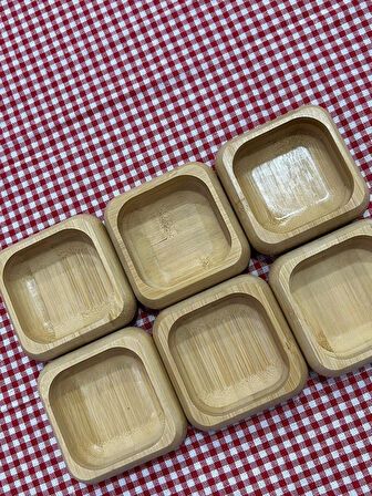 6’lı Kare Bambu Çerezlik & Kahvaltılık Seti – Doğal Bambu Mini Tabak