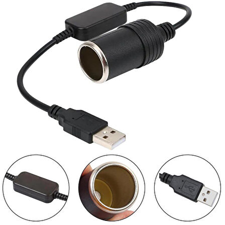 Usb 2.0 5 Volt - 2 Amper To 12 Volt - 0.8 Amper Araç Çakmak Fi̇şi̇ Di̇şi̇ Çevi̇ri̇ci̇