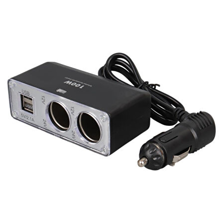12-24v Çi̇ft Usb Gi̇ri̇şli̇ 100w 70cm Kablolu 3'lü Araç Çakmak Çoklayici