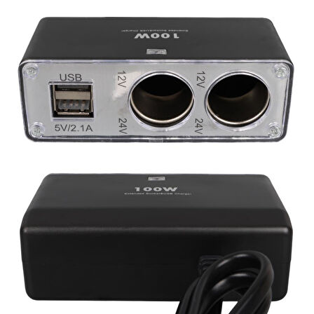 12-24v Çi̇ft Usb Gi̇ri̇şli̇ 100w 70cm Kablolu 3'lü Araç Çakmak Çoklayici