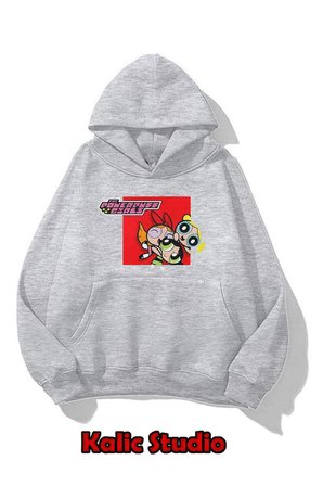 Powerpuff Girls baskılı oversize sweatshirt gri